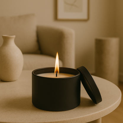 4oz Black - Straight Sided - Tin Coconut Candle (Unlabeled or Custom Label)